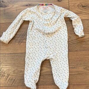 Magnetic Me Cream One-Piece Footed Romper with Delicate Green Floral Print